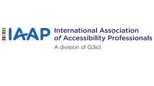 IAAP logo in blue color with text a division of G3ict
